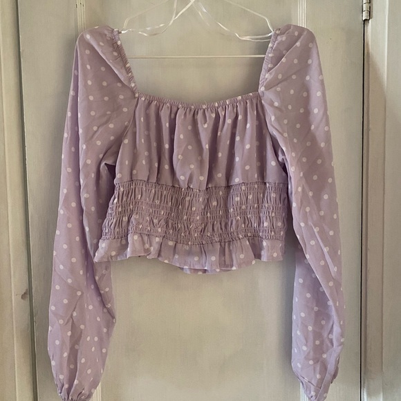 Suzy Shier - Lavender white dotted blouse top with tie front - Picture 9 of 9